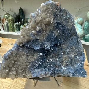Rare Smokey blue fluorite on Smokey quartz crystals specimen 2.11lbs 6”x5”